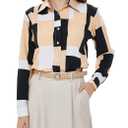 Beninos Women's Casual Blouses Long Sleeve Button Down Shirt (868-1, L) (L)