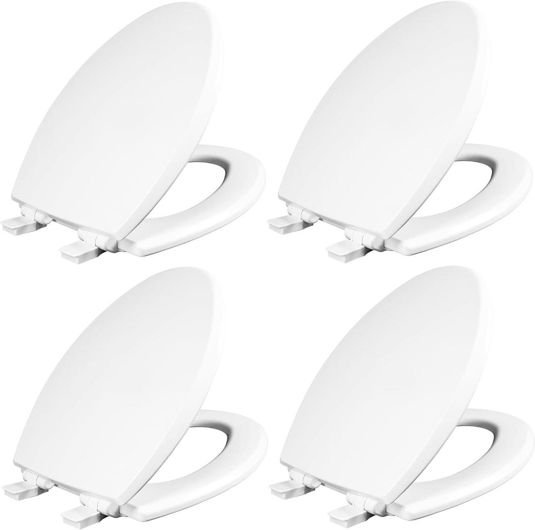 Mayfair Cassel Slow Close Toilet Seat, Easy Clean, Non Slip Premium Wood Seat, Easy Install, Made in USA, Elongated, White, 4-Pack