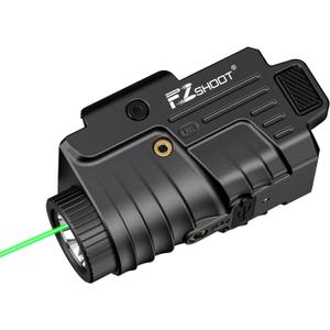 EZshoot 800 Lumens Pistol Light Laser Combo Rechargeable, Pistol Flashlight with Slidable Rail Compatible with Glock and Picatinny Rail, Gun Light with Green Laser Beam (Black)