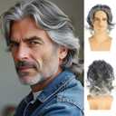 Mens Short Wavy Grey Wig Synthetic Layered Cosplay Costume Party Wigs