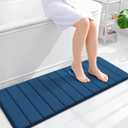 OLANLY Memory Foam Long Bathroom Rugs Runner 47x17, Super Soft Absorbent Bath Mat, Quick Dry, Machine Washable Shower Floor Rugs, Bathmat Carpet, Bathroom Home Decor Accessories, Navy Blue