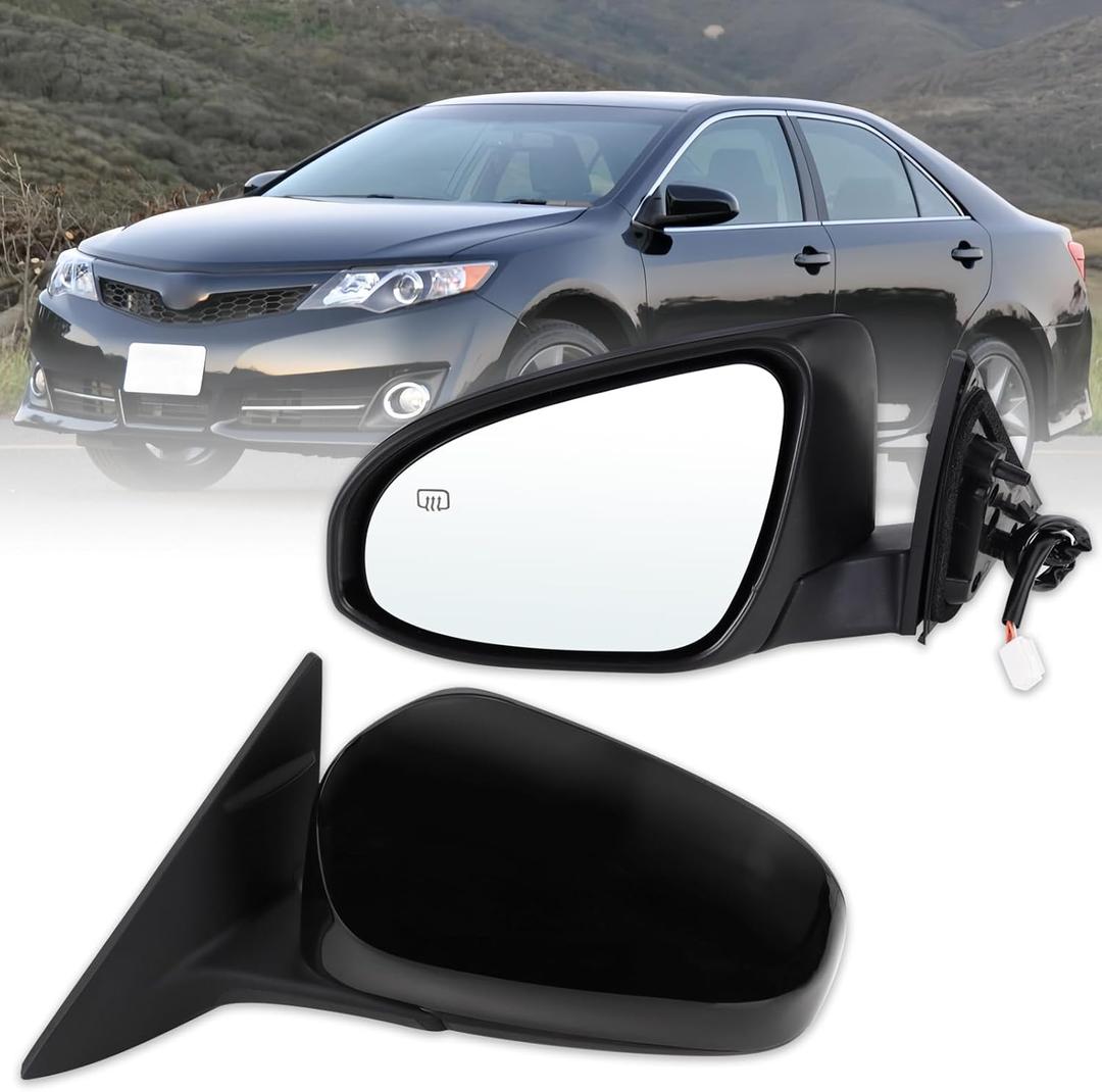 Left Driver Side Mirror Compatible With 2012 2013 2014 Toyota Camry with Manual Folding Power Glass Heated Black Replace#8790906411(5Pins)