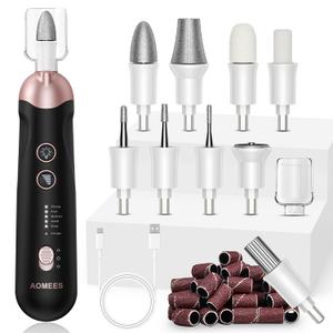 AOMEES Electric Nail File Kit, Rechargeable Professional Manicure Pedicure Kit, 5 Speeds Hand Foot Care Tool for Nail Grind Trim Polish - with 100Pcs Fine Grit Nail File Sanding Tape (Black)
