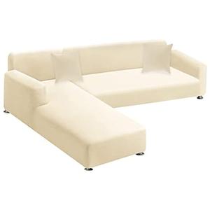 Sectional couch covers 2-Piece Softness L Shaped Sofa Cover Super Stretch L-Type Couch Slipcover with 2Pcs Pillowcases Sofa Slipcover 3 Seater + 3 Seater Furniture Protector (Cream white)