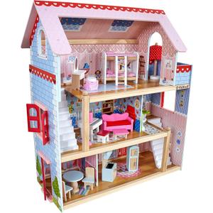 KidKraft Chelsea Doll Cottage Wooden Dollhouse with 16 Accessories, Working Shutters, for 5-Inch Dolls, 25"l X 13"w X 28"h