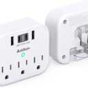 2 Pack Outlet Extender with Foldable Plug - 20W USB C Power Delivery, Cruise Approved Power Strip 3 Outlets 4 USB Plug Adapter for Travel Essentials Cruise Must Have (White)