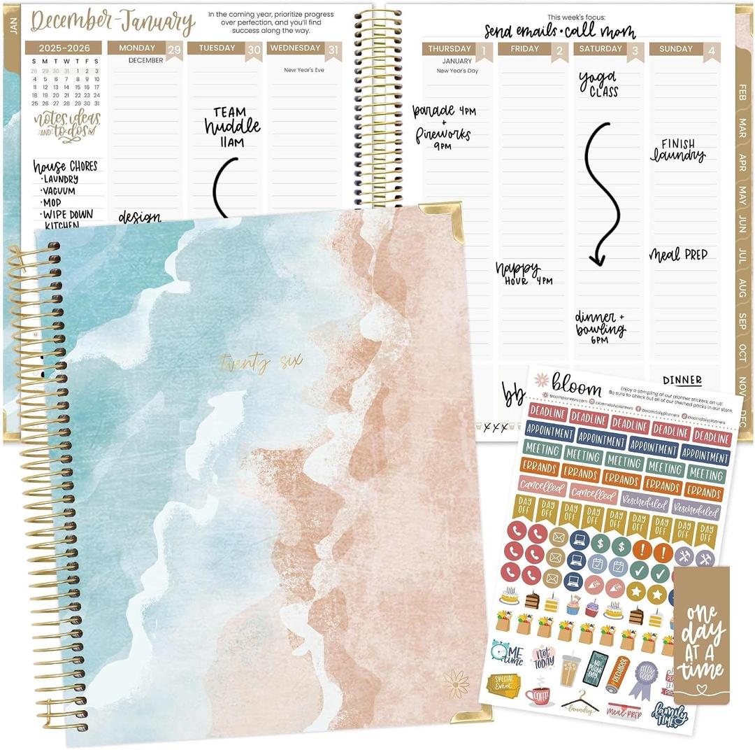 bloom daily planners 2026 Hardcover Calendar Year Goal & Vision Planner (January to December) - Monthly & Weekly Agenda Organizer - 7.5" x 9" - Ocean Oasis