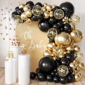 MEBAY 155Pcs Black and Gold Balloon Garland Arch Kit with Gold Confetti Balloons for Graduation New Year Birthday Wedding Party Decorations
