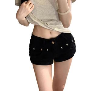 Y2k Summer Women Low Rise Denim Shorts Harajuku Jean Hot Pants Gothic Vintage Casual Streetwear (Black, M)