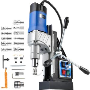 ZELCAN Mag Drill Press with 11 Pcs Bits, 1550W Portable Magnetic Drill Press with 2" Boring Diameter, 0-580 rpm Stepless Speed & Reversible Direction, 2922 lbf Power Magnetic for Metal Surface