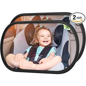 BOEYOS Baby Car Mirror, Safety Car Seat Mirror for Rear Facing Infant, Clear Wide View, 360°Rotation, Easily Observe the Baby Move, Secure, Shatterproof, Crash Tested and Certified (2Pack)