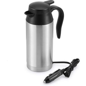 Sunsbell Portable Electric Car Kettle - 650ml Car Kettle Water Boiler 12V Car Heating Travel Cup Stainless Steel Car Heated Travel Mug Car Coffee Cup Warmer with DC 12V Charger for Car (Sliver)