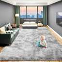 Large 9x12 Rugs for Living Room, Luxury Fluffy Shag Fuzzy Plush Soft Modern Area Rugs, Big Thick Soft Nursery Rug, Anti-Skid Fluffy Indoor Carpet for Kids Room Home Decor, Tie-Dyed Light Grey