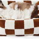 LE SURE Cute Dog Bed for Small Dogs & Cats- Washable Puppy Beds,Cozy Rectangle Orthopedic Pet Sofa with Jacquard Shaggy Plush & Anti Slip Bottom,20x19x6inches (Brown Checks)