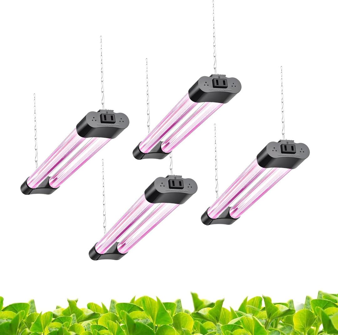 Hlite 16inch 4 Pack LED Grow Lights - Linkable Grow Lights for Indoor Plants, Full Spectrum Plant Lights Plug and Hanging Design with On/Off Switch Hanging Grow Light from seedling to Flowering, Black