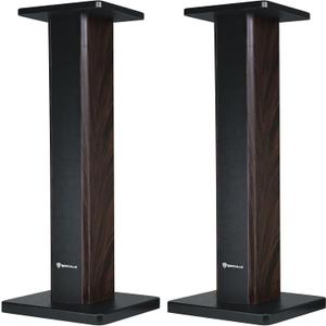 Rockville Pair RHT28D 28" Bookshelf Speaker Stands, Dark Wood Grain, 60 lbs Capacity, Sand-Fillable Design, Dual Platform Sizes, Anti-Slip Pads, for Home Theater and Studio Monitors