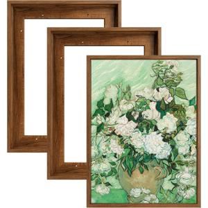 Floating Frame for 5x7 Inch Canvas Painting with 0.6-0.8 Deep, 3 Pack Floater Frame for Canvas Prints, Art frame for Wall Prints Diamond Painting Paint by Numbers (Dark Brown)