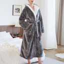 Women's robes hooded winter warm with pockets soft bathrobe for women Cozy Spa Lounge wear ladies plush full length