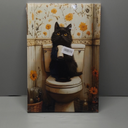 Funny Bathroom Cat Canvas Wall Art Cute Black Cat Get Toilet Paper Sitting on Toilet Painting Picture Wall Decor Poster Print Artwork for lavatory Home Decoration