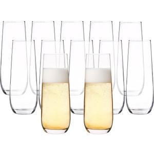 YANGNAY Stemless Champagne Flutes Set of 12, 8 oz - Clear Glass Toasting Glasses for Mimosa - Elegant Beverage Glassware