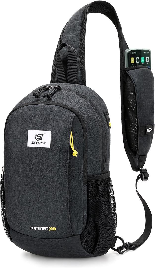 SKYSPER Sling Backpack with RFID Pocket Lightweight Crossbody Bag for Hiking Travel Shoulder Chest Bag for Men Women (Black)