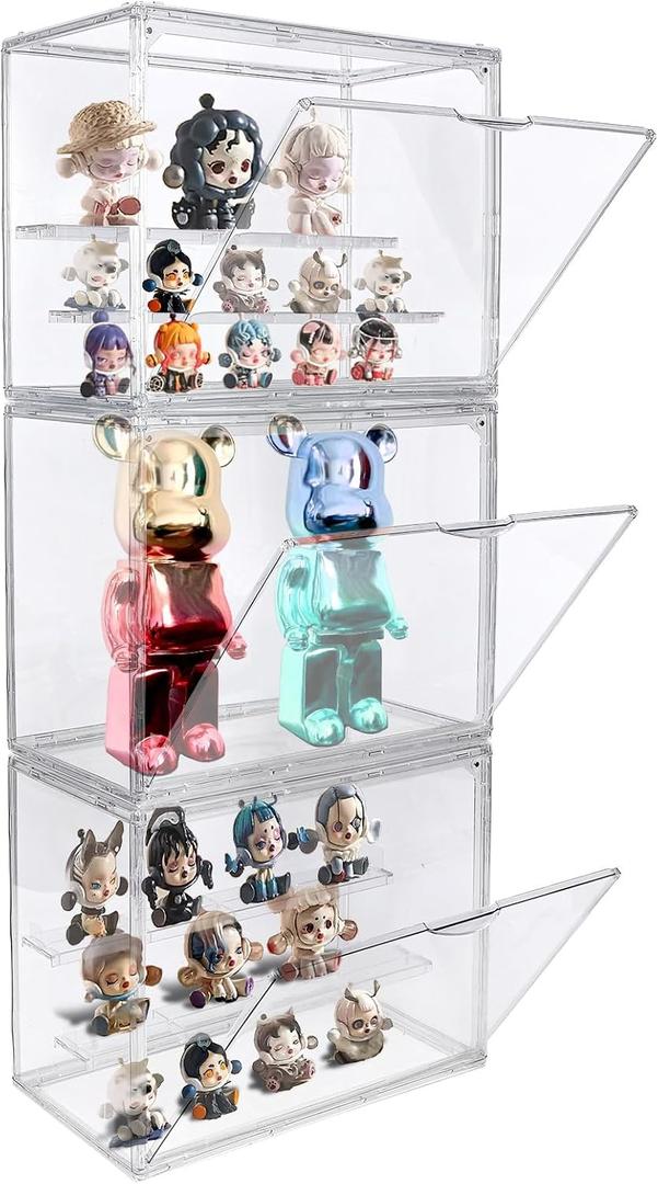 POLRAI 3 Packs Display Boxes for Figures Stackable Detachable Display Stand Dustproof Showcase Storage for Collectibles and Action Figures Mini Toys (3 Tiers)  11.8"L x 6.7"W x 9.3"H