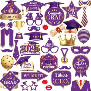 KatchOn, Purple and Gold Graduation Photo Booth Props 2025- Pack of 35 | Grad Photo Props Class of 2025, Graduation Decorations 2025 | Grad Photo Booth Props