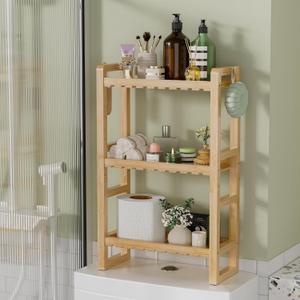 AmazerBath Bamboo Over The Toilet Storage Shelf - 3-Tier Bathroom Organizers and Storage Shelves, 2 in 1 Dual Stable Above Over Toilet Bamboo Shelf Home Storages Rack for Small Bathroom, Space Saver (Natural Color)