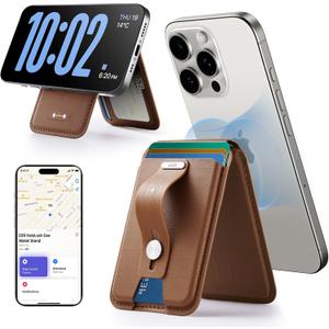 ESR Geo for Magsafe Wallet with Full Find My Functionality,5 Card-Holder, RFID Blocking, Magnetic Wallet for iPhone 16/15/14/13/12 Series,with Adjustable Stand, Brown