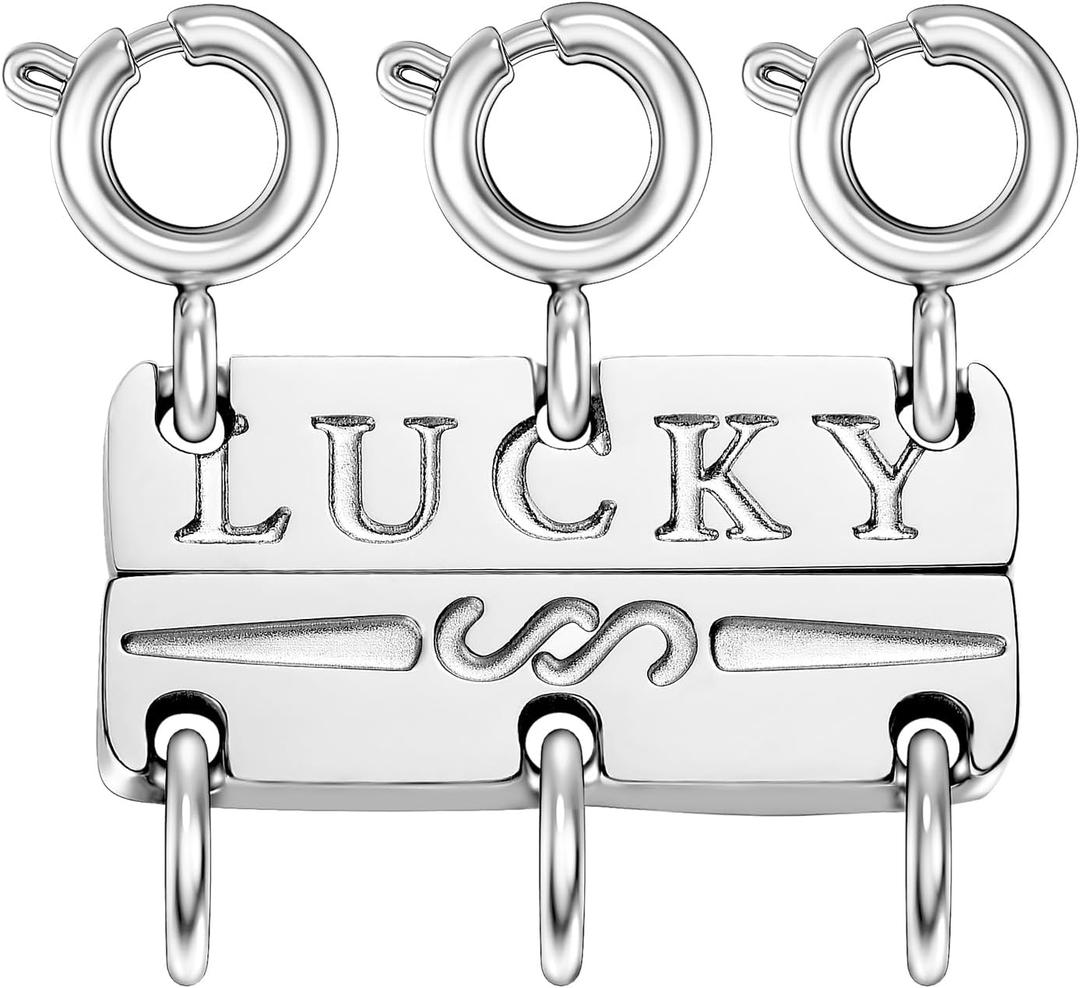 Dailyacc Lucky Necklace Layering Clasp 18K Gold and Silver Strong Multiple Necklace Clasps for Layered Look Separator (Triple - Silver (3pcs))