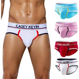 Casey Kevin Men's Cotton Briefs Wide Waistband No Fly Underwear Briefs for Men 4 Pack (L)