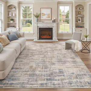 UERMEI 9x12 Washable Area Rug for Living Room: Modern Neutral Abstract Large Soft Low Pile Carpet Non-Slip Pet Kids Friendly Indoor Decor for Bedroom Dining Room Home Office Nursery Brown