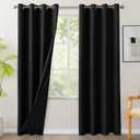 BONZER 100% Blackout Curtains for Bedroom - Light Blocking Window Drapes with Black Backing, Privacy Protection Single Layer Room Darkening Curtain for Living Room, 54 x 84 Inch, Black, 2 Panels