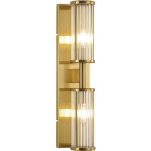 2-Light Modern Vanity Wall Lamp in Brushed Brass, Industrial Bathroom Lighting with Glass Rod Shades, Adjustable Modern Mirror Lights for Bedroom & Bathroom, Wall Sconce for Makeup Vanity