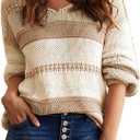 Heevina Striped Sweater Women V Neck Long Sleeve One Shoulder Loose Fit Knit Pullover Knitted Sweaters for Women (Small, Khaki)