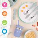 Elk and Friends Kids 7.8 Porcelain White Plates with Silicone Sleeves | Suitable for Babies/Toddlers | Microwave & Dishwasher Safe | Non Slip Dinnerware | Snack Dishes | 4 Pack (Blush/Lilac/Sage/MistyBlue)