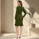 Women's Crewneck Casual Long Sleeve Sweater Dress Ruched Wrap Work Wedding Split Mini Dresses (Green, XL)