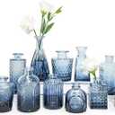 Glass Bud Vase Set of 12, Small Blue Flower Vases for Centerpieces in Bulk, Mini Vintage Vase for Wedding, Home,Table Decoration