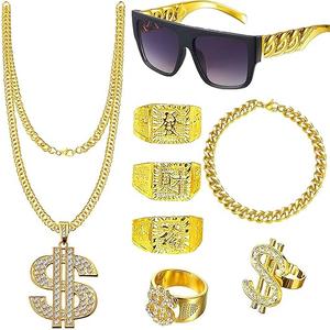 fake Dollar Necklace Men gold Dollar Money Chains Hip Hop Chain Necklace Pendant for 70s 80s 90s Costume Accessories