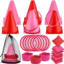 33pcs 4 in 1 Valentines Day Games for Kids with Ring Toss, Plastic Cones, Bean Bags, 3-Legged Race Bands, Carnival Valentine's Games Activity Combo Set for Kids Classroom Indoor Outdoor Party Yard