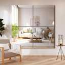 Delma Frameless Mirror Tiles 14"x12"x4 Pcs Wall Mounted, Shatter Resistant Full Length Tempered Glass Panels for Home Gym Bathroom Bedroom & Living Room Decor