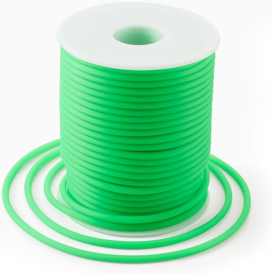 Beadthoven 3mm Hollow Pipe Rubber Tube Cords, 27Yards Barber Cord for Knitting Stitch Holder, Tubing Rubber Cord with Spool for Bracelet Jewelry Making DIY Crafts 1.5mm Hole - Lime