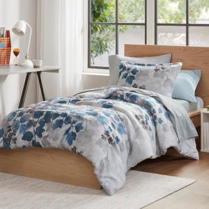 Madison Park Twin XL Comforter Set with Sheets, Floral Bed in A Bag Soft Microfiber Comforter for Twin XL Size Bed, All Season Lightweight Comforters Twin XL Bed Set, Alexis, 6 Piece Blue