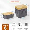 Plastic Storage Baskets With Bamboo Lid - Plastic Storage Containers Stackable Storage bins: Storage Baskets for Organizing Shelves Drawers Desktop Closet Playroom Classroom Office, 6 Pack, Gray