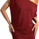 SOLY HUX Women's Off The Shoulder Mini Dress Going Out Asymmetrical Neck Short Sleeve Casual Bodycon T Shirt Dresses (Plain Burgundy) XL