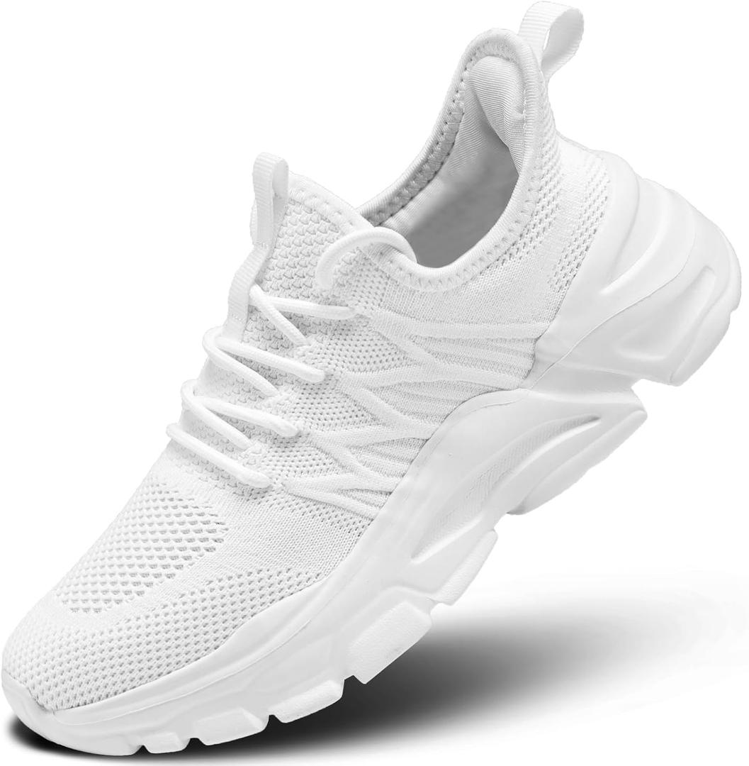 Womens Ladies Walking Tennis Shoes Slip on Lightweight Casual Running Sneakers Soft Sole Comfortable Trainers (6.5, White), 37