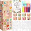 147 Pcs Baby Shower Blocks Games Sets, 80 DIY Blank Wooden Block 42 Stencils 24 Watercolor Marker 1 Decorate a Block Game Sign for Gender Reveal Baby Shower Party Supplies(Forest Animal)