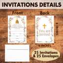 Baptism Invitations Cards With Envelopes, Greenery Floral First Holy Communion Decorations Supplies For Girl, Baptism Christening Cards, Religious Celebration Ceremony Invites, A Set Of 25 -04