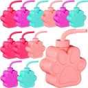 Sratte 12 Pieces 10 oz Dog Paw Cups for Kids with Straw and Lid Dog Theme Birthday Party Favors Plastic Puppy Paw Print Drinking Cups for Pet Theme Party Supplies Decorations