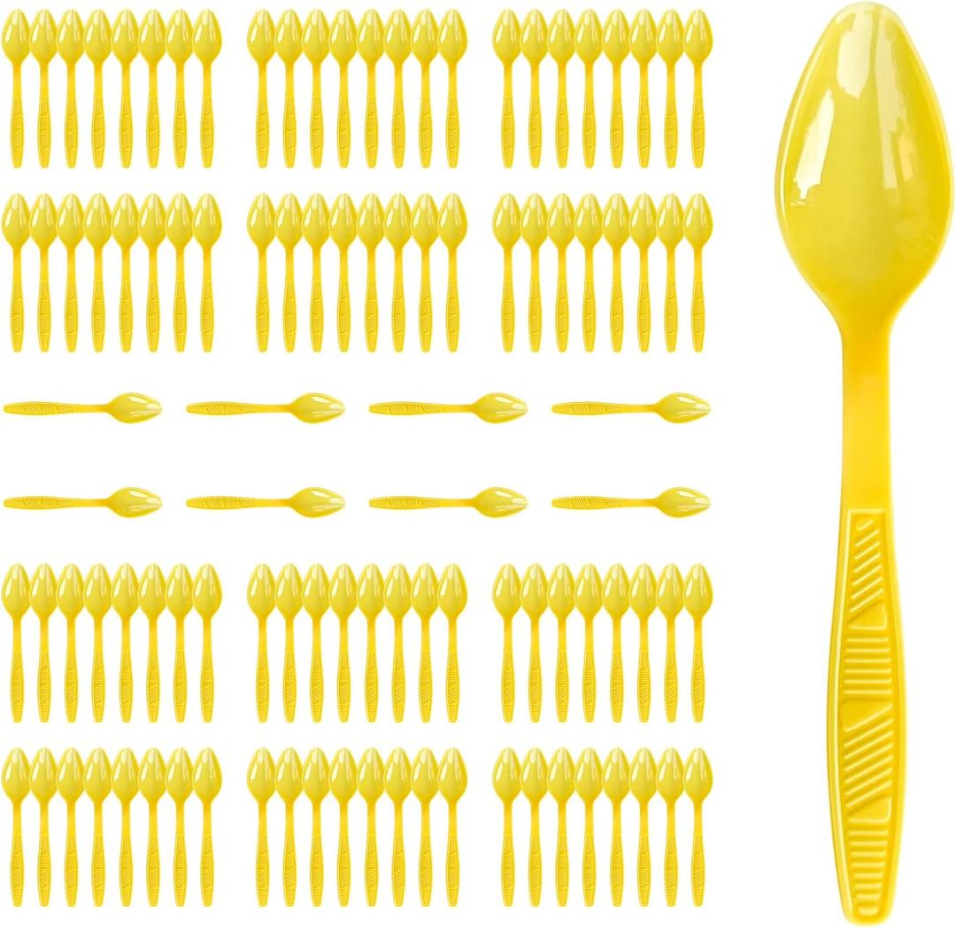 Yellow Plastic Spoons Heavy Duty, Disposable Party Supplies 104 PCS
